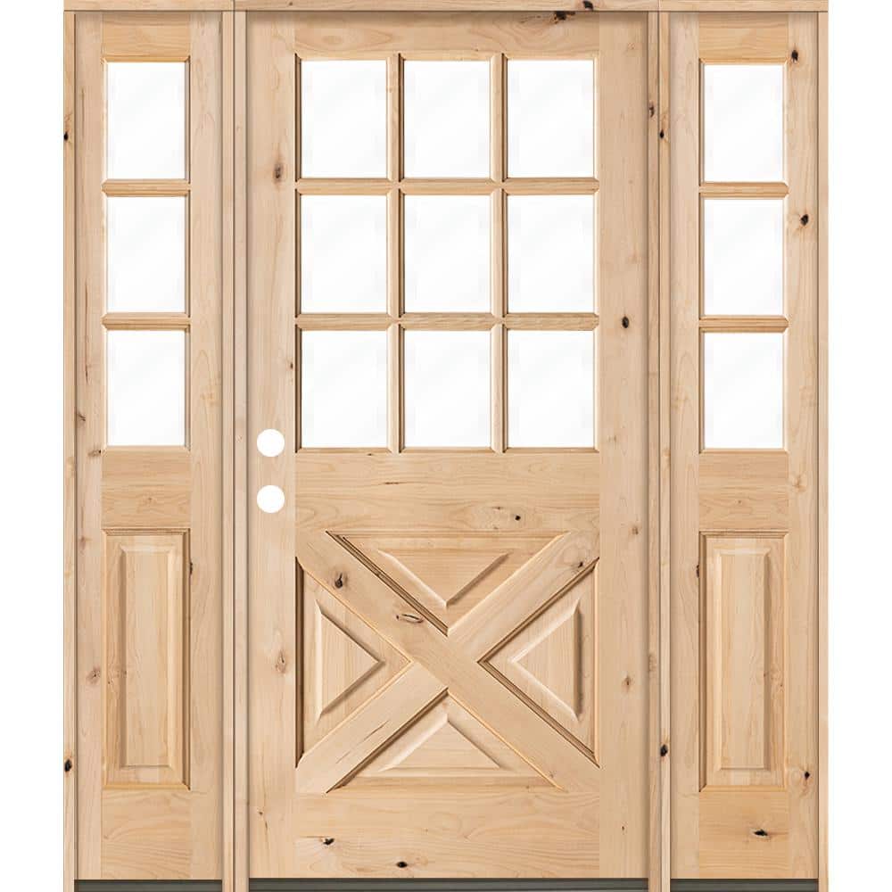 60 in. x 80 in. Knotty Alder 2 Panel Right-Hand/Inswing Clear Glass Unfinished Wood Prehung Front Door w/Double Sidelite price history on PriceWatchPro