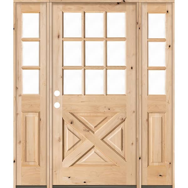 Krosswood Doors 60 in. x 80 in. Knotty Alder 2 Panel Right-Hand/Inswing Clear Glass Unfinished Wood Prehung Front Door w/Double Sidelite