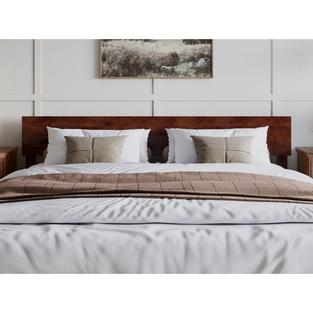 Aria King Walnut Wood Low Profile Platform Bed with Headboard