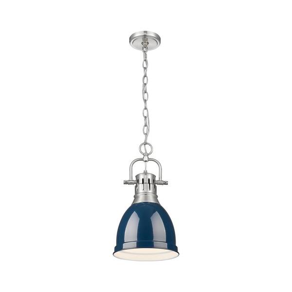 Golden Lighting - Duncan 100-Watt 1-Light Pewter Pendant Light with Blue Shade and No Bulbs Included