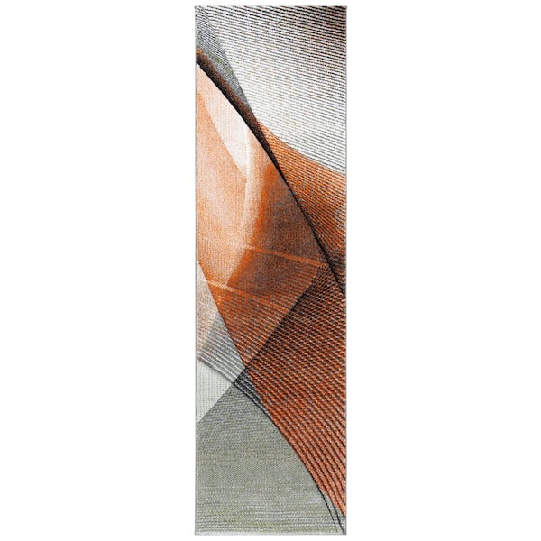 Hollywood 2 ft. x 10 ft. Gray/Orange Striped Abstract Runner Rug