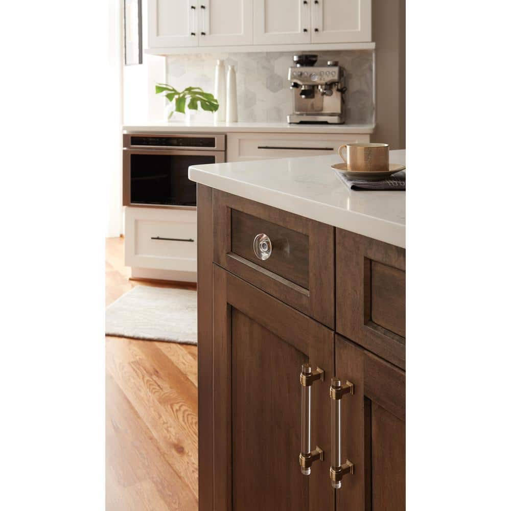 Clear and Golden Champagne Glass Cabinet Pull with Mounting Hardware