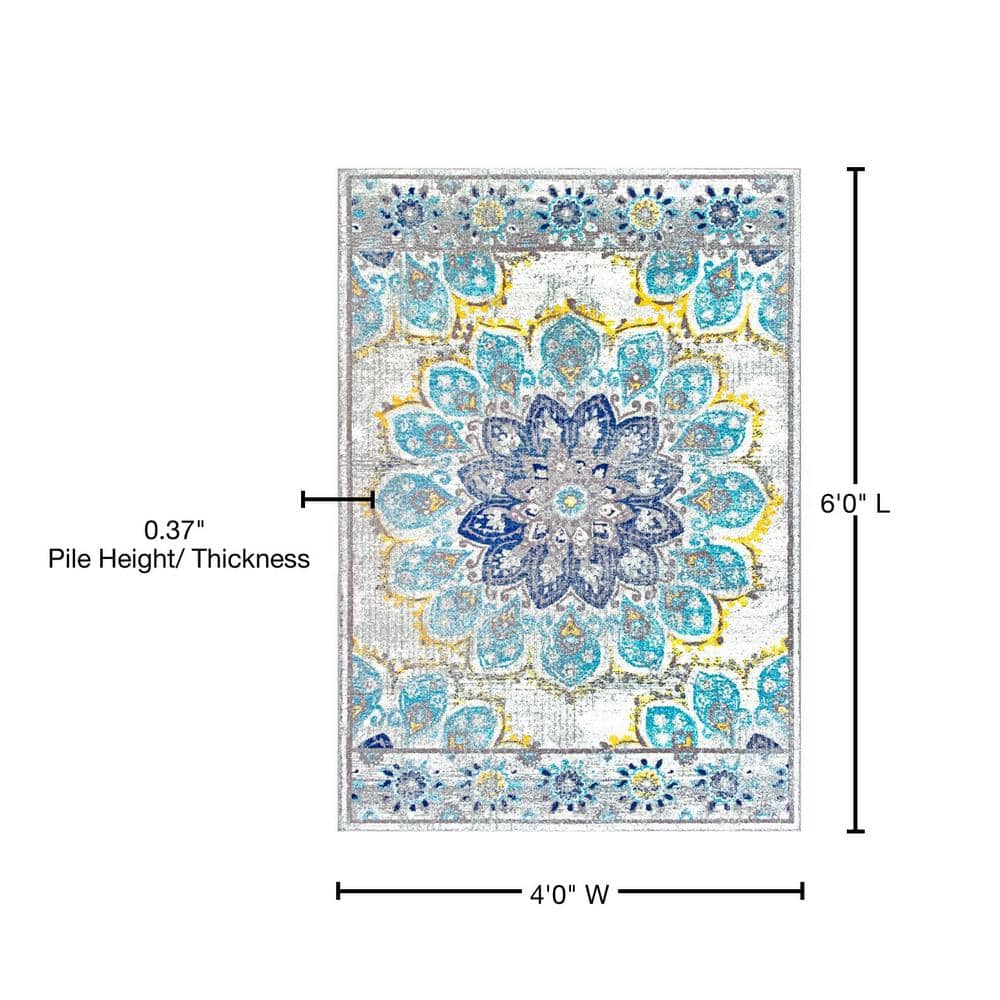 Blue Floral Synthetic 4' x 6' Rectangular Area Rug