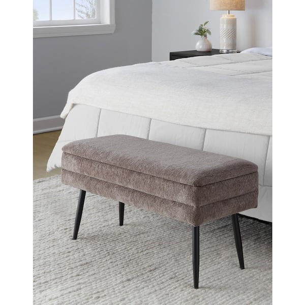 Lumisource Neapolitan Brown Fabric and Black Metal Storage Bedroom Bench