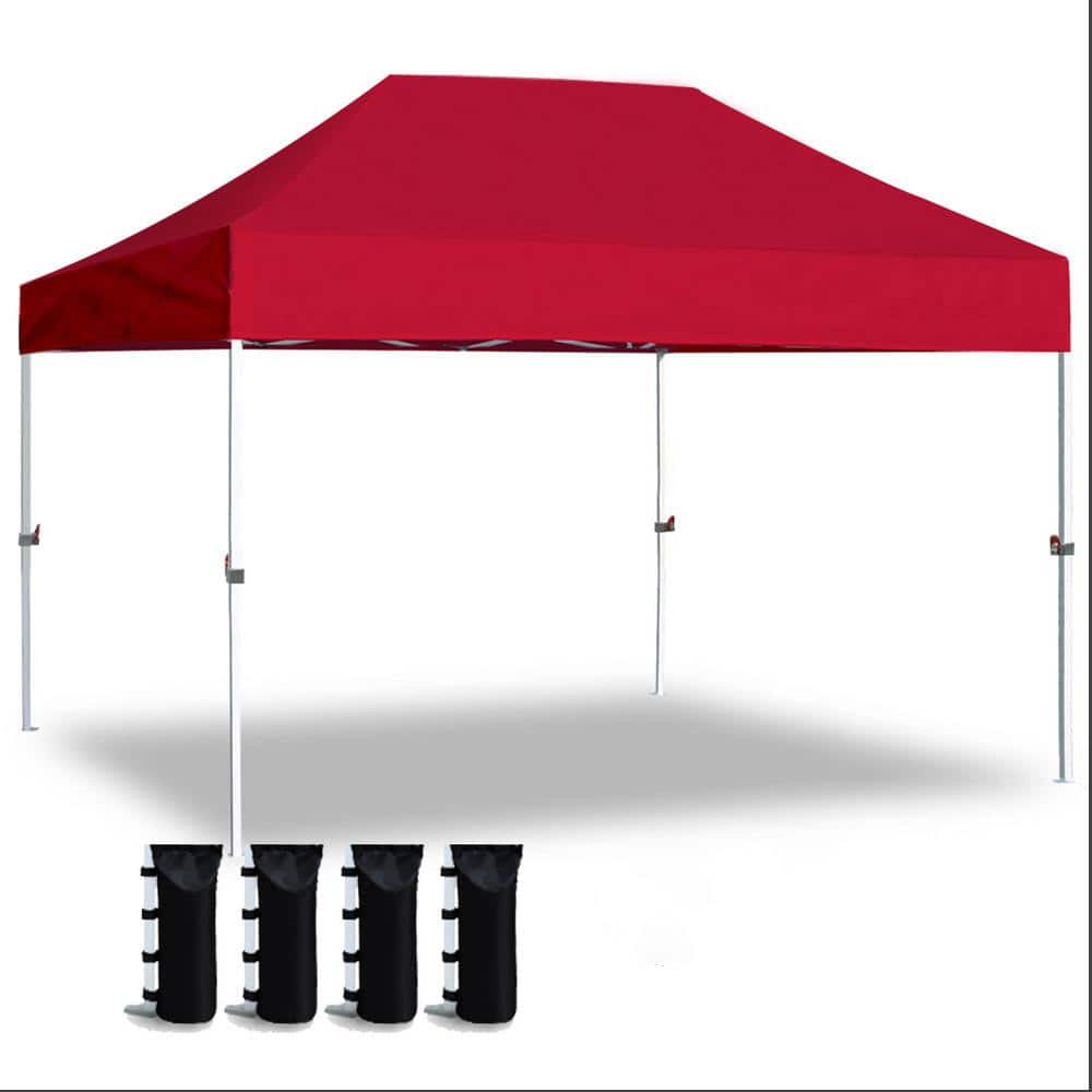 Coast Shade 10 ft. x 15 ft. Outdoor Standard Patio Pop Up Canopy Tent Instant Canopies With Walls, Red