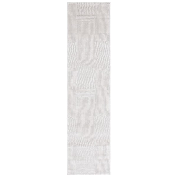 Saylor 2 ft. x 6 ft. Ivory Solid Geometric Striped Runner Rug