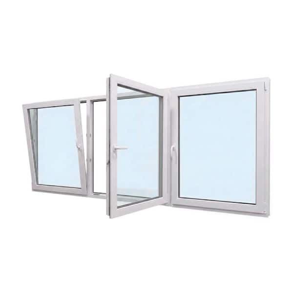 90 in. x 42 in. Elite Euro White Exterior/Interior Vinyl Triple Sash Tilt/Turn Window with Middle Right Inward Swing