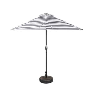 Fiji 9 ft. Market Half Patio Umbrella with Bronze Round Base in Gray and White