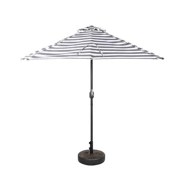 WESTIN OUTDOOR Fiji 9 ft. Market Half Patio Umbrella with Bronze Round Base in Gray and White