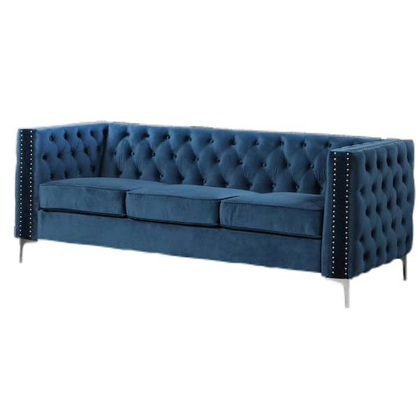 Best Master Furniture Fleming 84 in. L Navy Velvet 3 Seater Sofa