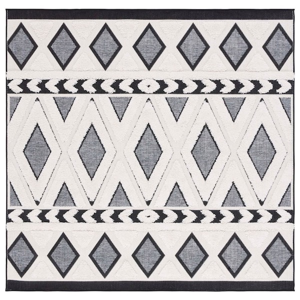 Cottage Ivory/Dark Gray 7 ft. x 7 ft. Geometric Diamonds Indoor/Outdoor Square Area Rug