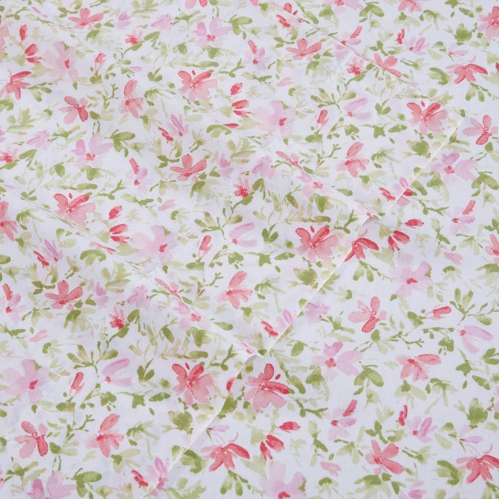 Norella Pink Twin Cotton Percale Floral Sheet Set