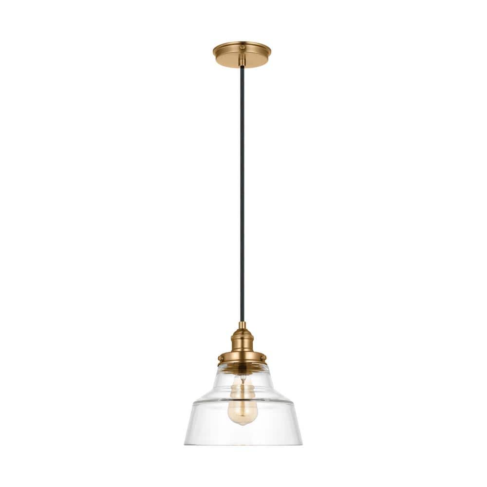 Satin Brass Single Light Pendant with Clear Glass Shade