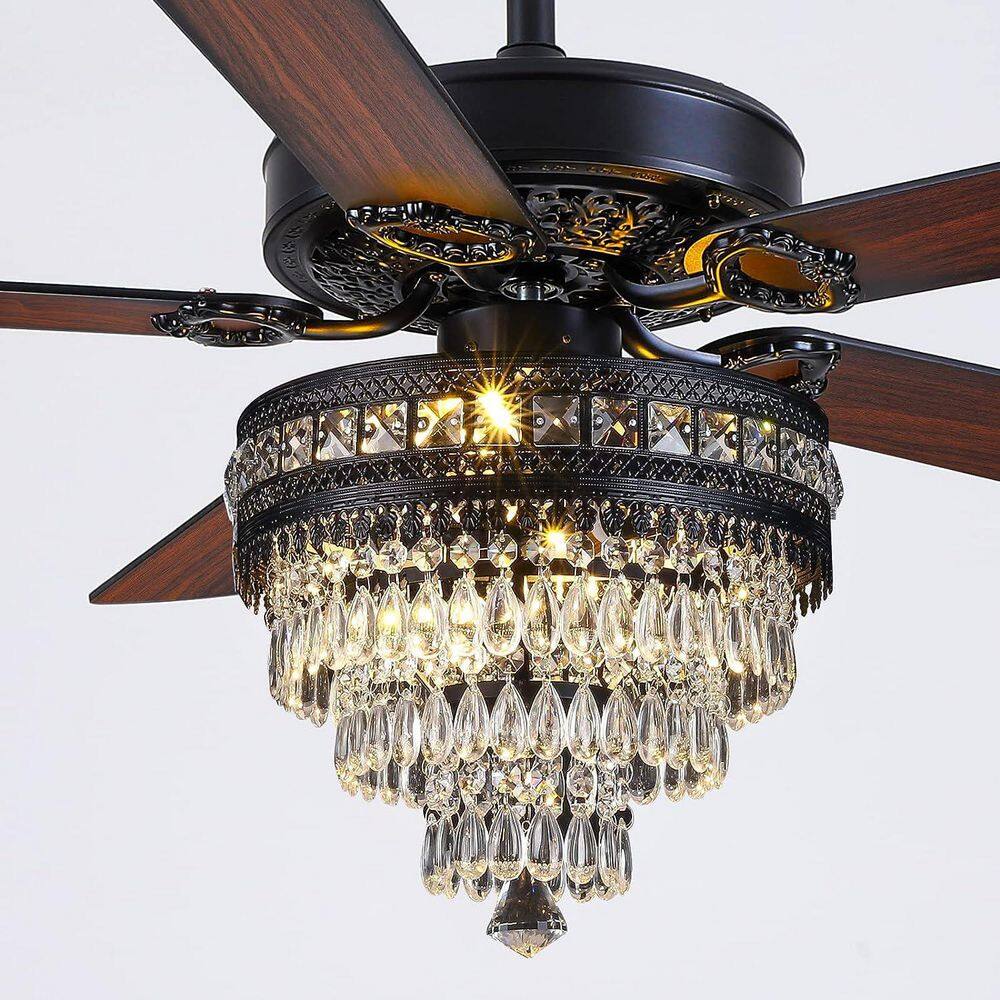 52 in. Indoor Crystal Chandelier Black Ceiling Fan with Lights and Remote Control price history on PriceWatchPro