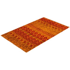 One-of-a-Kind Contemporary Orange 5 ft. x 8 ft. Hand Knotted Overdyed Area Rug