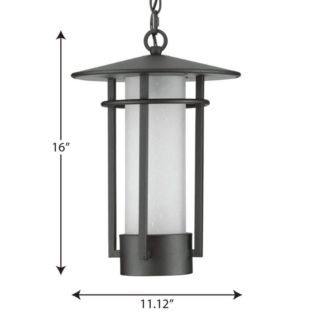 Textured Black Steel Outdoor Hanging Lantern with Etched Glass