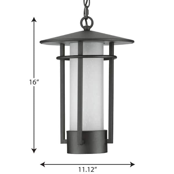 Progress Lighting Hawthorne Black Transitional Seeded Glass Lantern Pendant Light