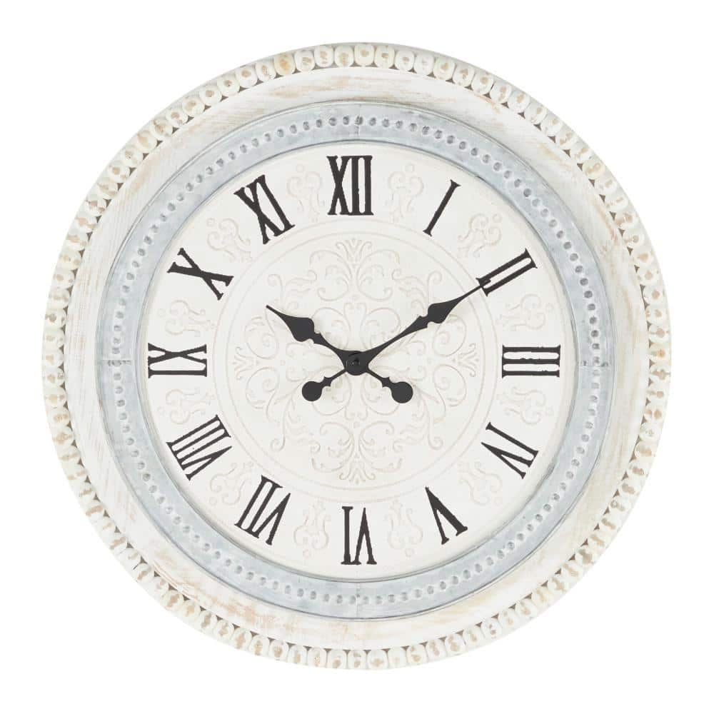 Litton Lane 22 in. x 22 in. White Wood Carved Beading Wall Clock 43750 ...