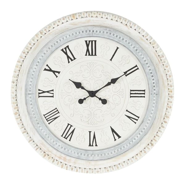 Litton Lane 22 in. x 22 in. White Wood Carved Beading Wall Clock