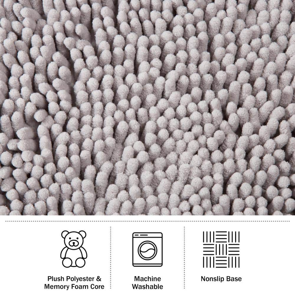 Gray 4-Piece Chenille Shag Bath Mat Set with Memory Foam Core