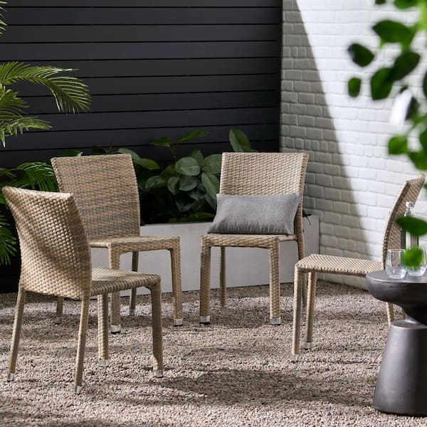 Noble House Lucian Chateau Gray Stackable Armless Faux Rattan Outdoor Dining Chair 4 Pack 42227 The Home Depot