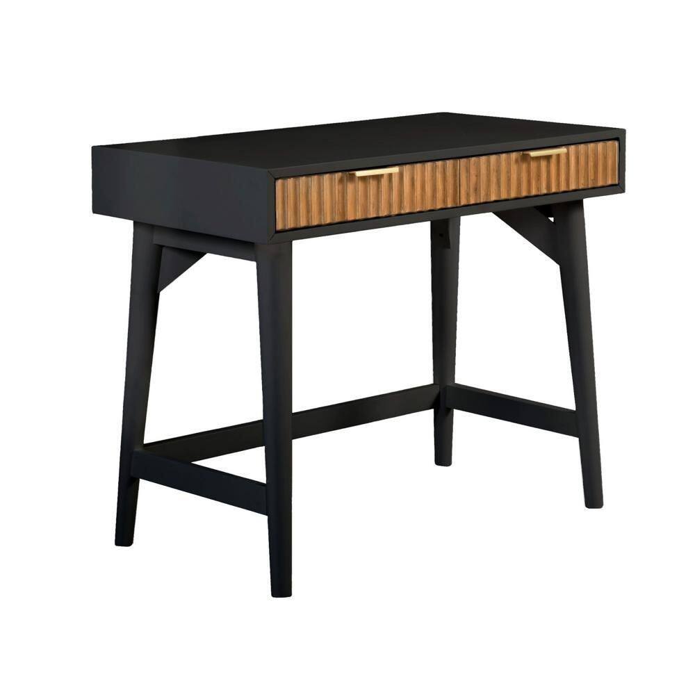 36 in. Rectangular Black and Brown Mahogany Wood 2-Drawer Writing Desk