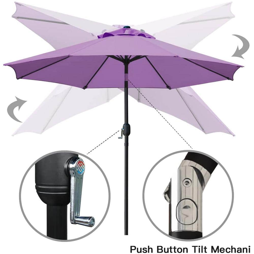 9 ft. Purple Aluminum Market Patio Umbrella with Crank Lift