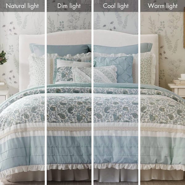 Vanessa 9-Piece Aqua King Cotton Percale Comforter Set