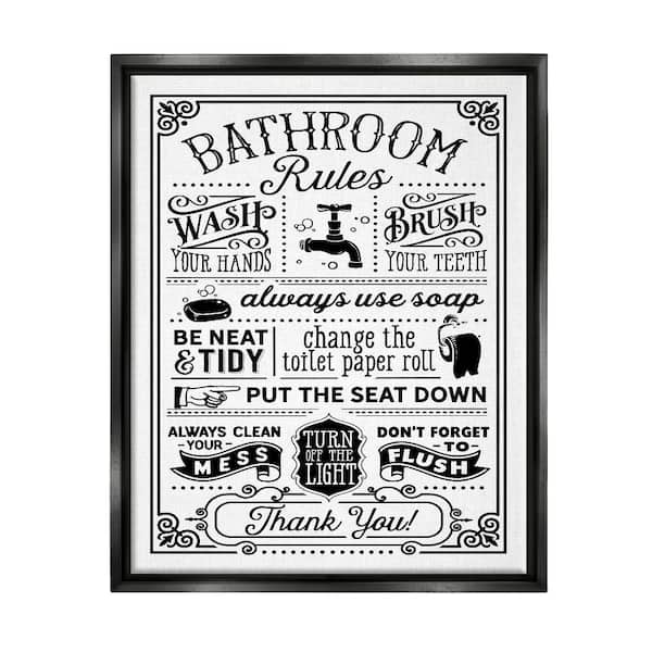 Stupell Industries Bathroom Rules Diagram by Lettered and Lined 1-Piece Black Floater Frame Abstract Graphic Art Print 21 in. x 17 in.