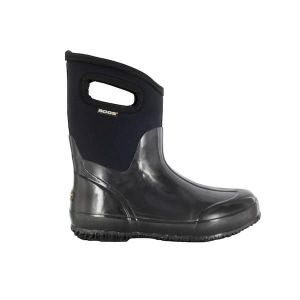 BOGS Classic Mid Women 9 in. Size 6 Glossy Black Rubber with Neoprene Handle Waterproof Boot
