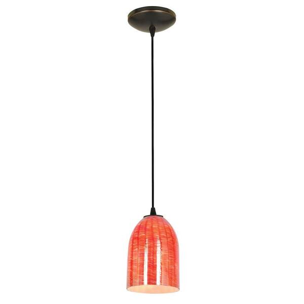 Access Lighting Bordeaux 1-Light Oil-Rubbed Bronze Metal Pendant with Wicker Red Glass Shade