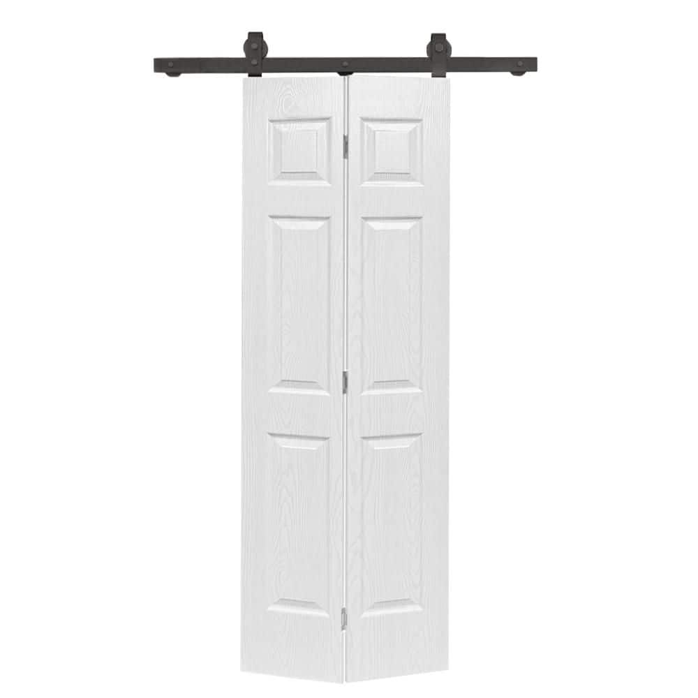 24 in. x 84 in. 6 Panel Hollow Core White Composite Texture Bi-Fold Door with Sliding Barn Door Hardware Kit price history on PriceWatchPro