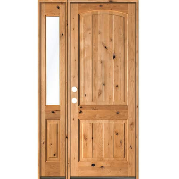Krosswood Doors 50 in. x 96 in. Rustic knotty alder Sidelite 2 Panel Right-Hand/Inswing Clear Glass Clear Stain Wood Prehung Front Door