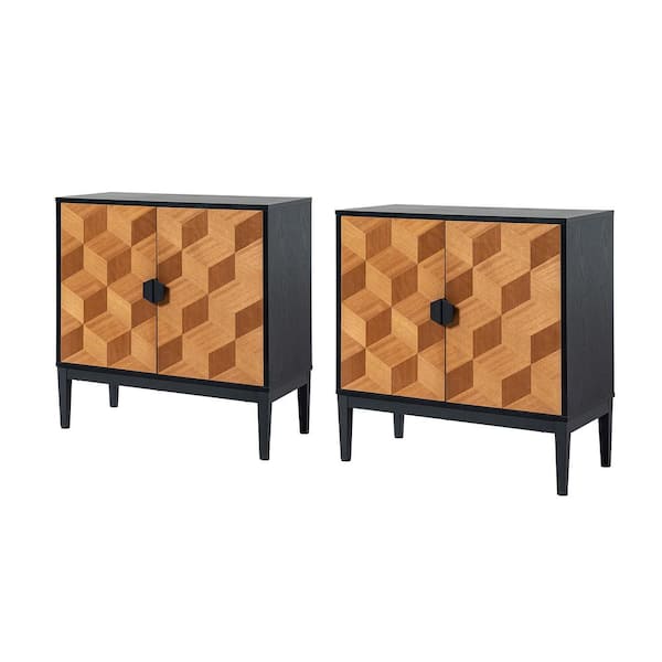 JAYDEN CREATION Pulang Modern 32 in. Wide 2-Door Black Accent Storage Cabinet with Adjustable Shelves and Cable Management Set of 2