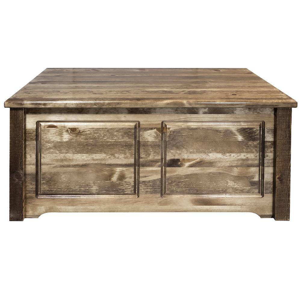 Rustic Pine Wood Coffee Table with Drawers
