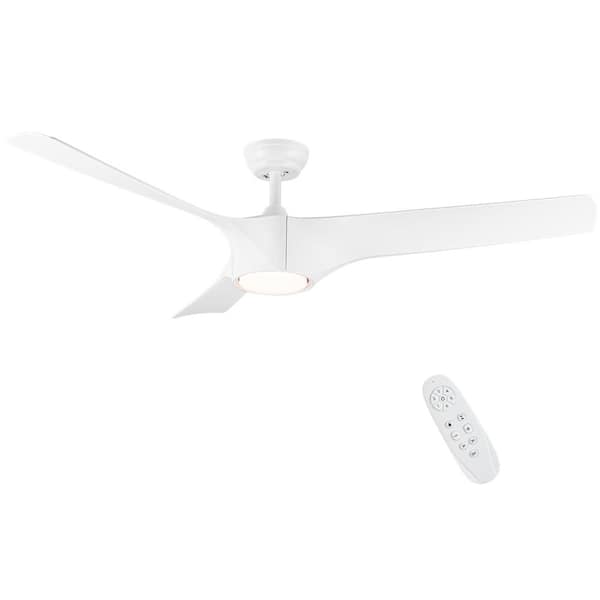56 in. Dimmable Integrated LED Light Indoor White Remote Flush Ceiling Fan with White ABS Blade