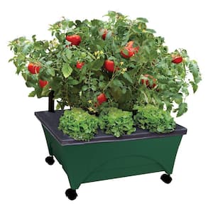 24.5 in. x 20.5 in. Patio Raised Garden Bed Grow Box Kit with Watering System and Casters in Evergreen