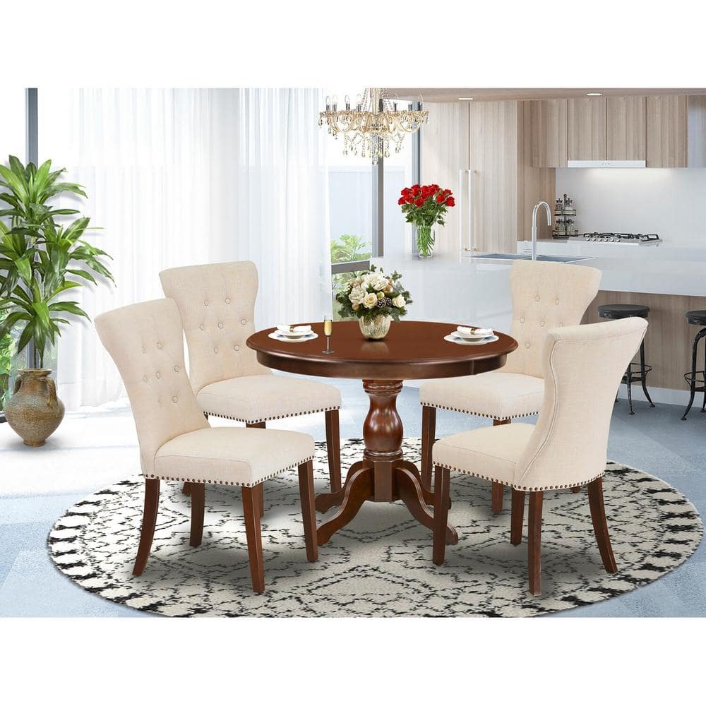 5-Piece Mahogany Finish Solid Wood Top Dining table with 4 Chairs with Lattice Back