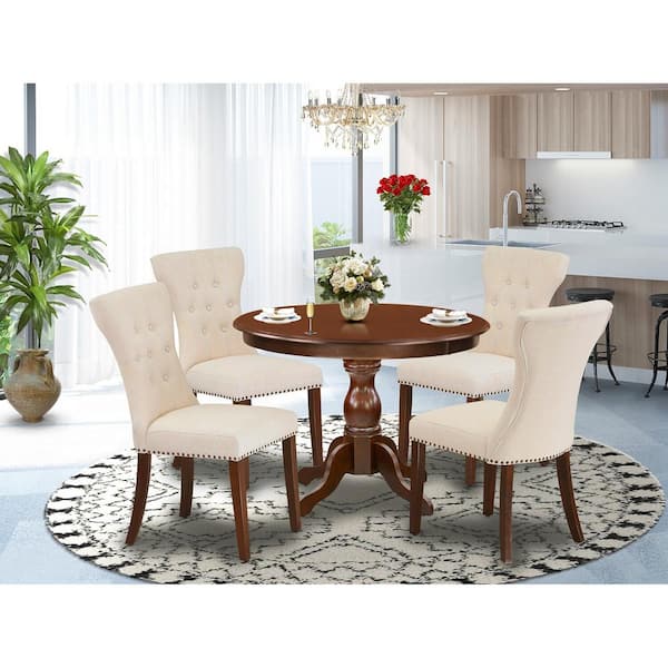 5-Piece Mahogany Finish Solid Wood Top Dining table with 4 Chairs with Lattice Back