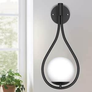 7.87 in.1 Matte Black with Frosted Glass Shade Modern Design Wall Sconce with Frosted Glass Shade