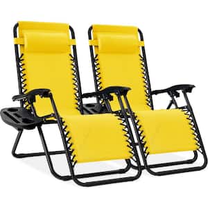 Yellow Metal Zero Gravity Reclining Lawn Chair with Cup Holders (2-Pack)