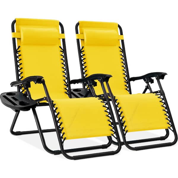 Best Choice Products Yellow Metal Zero Gravity Reclining Lawn Chair with Cup Holders (2-Pack)