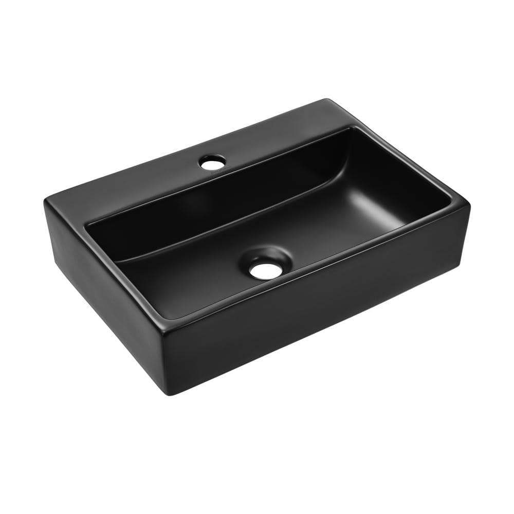 Claire 20" Matte Black Ceramic Rectangular Vessel Sink