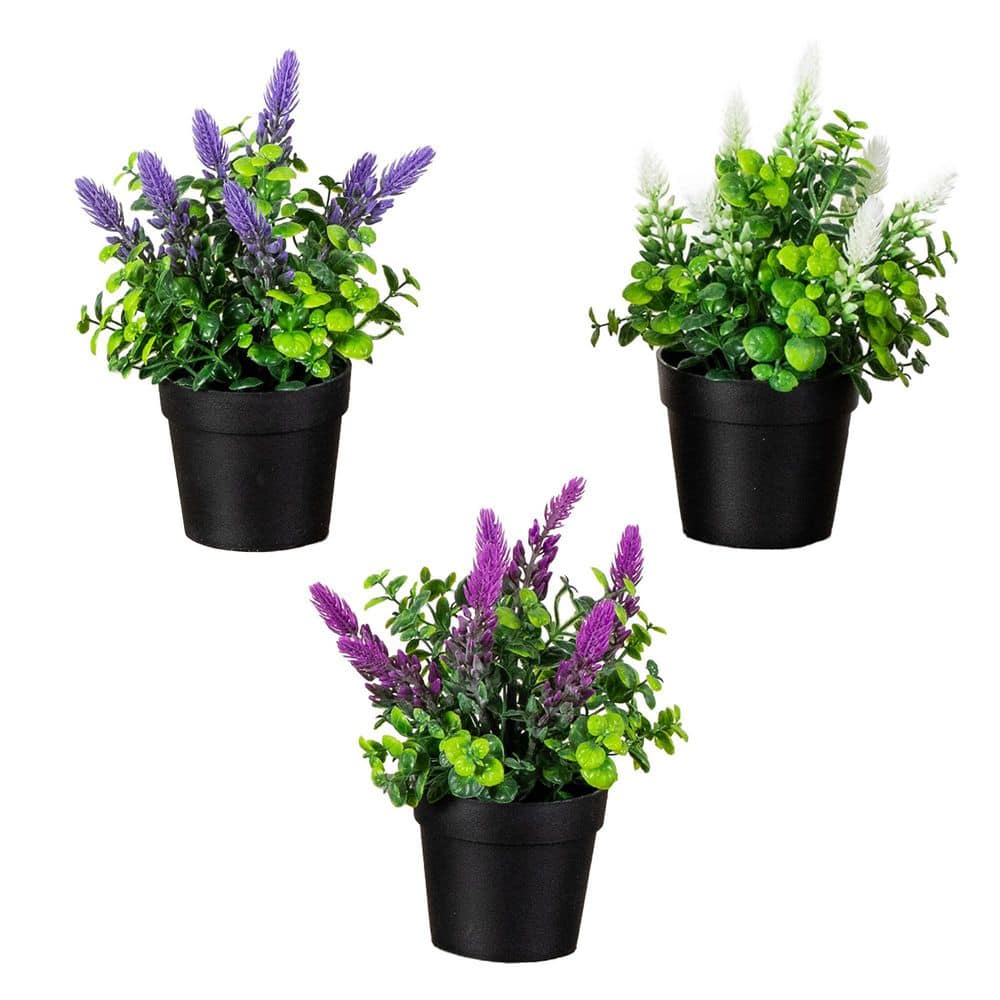 8 in. Multi-Colored Artificial Spiked Lavender in Black Pot - Set of 3 price history on PriceWatchPro