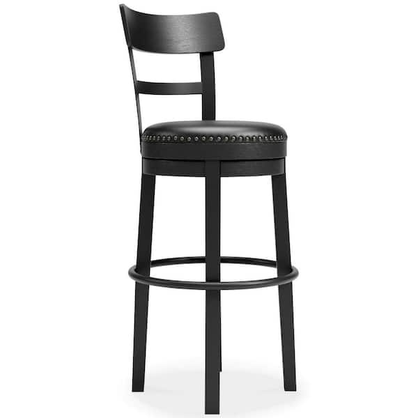 Benjara 38.25 in. Black Low Back Wooden Frame Bar Stool with Faux Leather Seat
