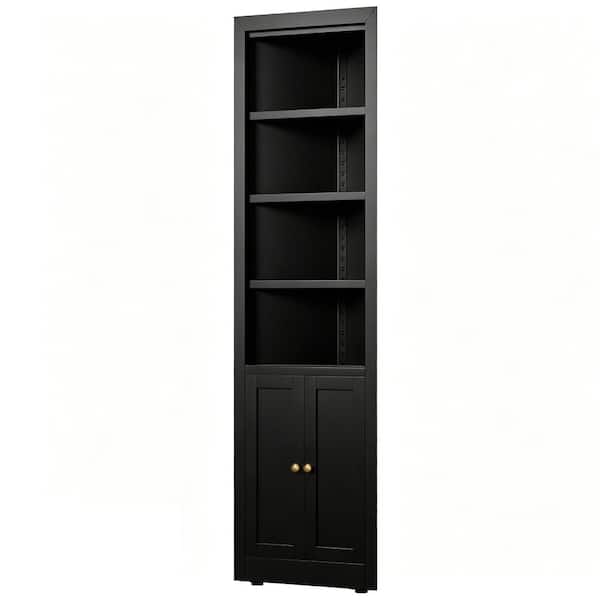 Black 71" Tall Corner Storage Cabinet with 2 Doors 5-Tier Metal Cabinet with Adjustable Shelves Bathroom Kitchen Cabinet