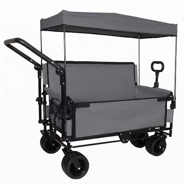 6.3 cu. ft. Gray Steel 3-in-1 Folding Wagon Garden Cart with Bench Seat  and Canopy  and Storage