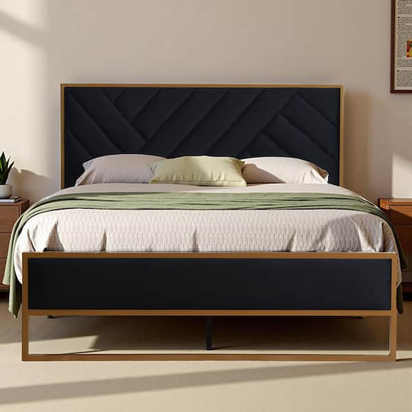 Ahokua Black Frame Queen Size Velvet Platform Bed with 10 in. Under Bed Storage Supported by Metal and Wooden Slats