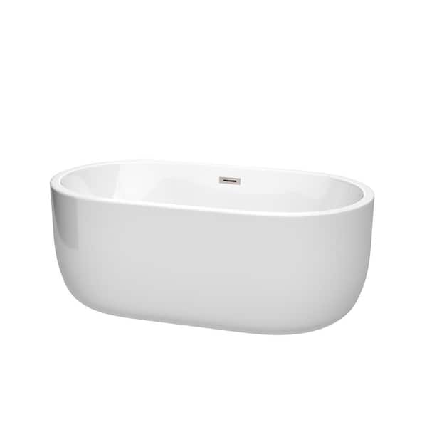 Wyndham Collection Juliette 5 ft. Acrylic Flatbottom Non-Whirlpool Bathtub in White with Brushed Nickel Trim