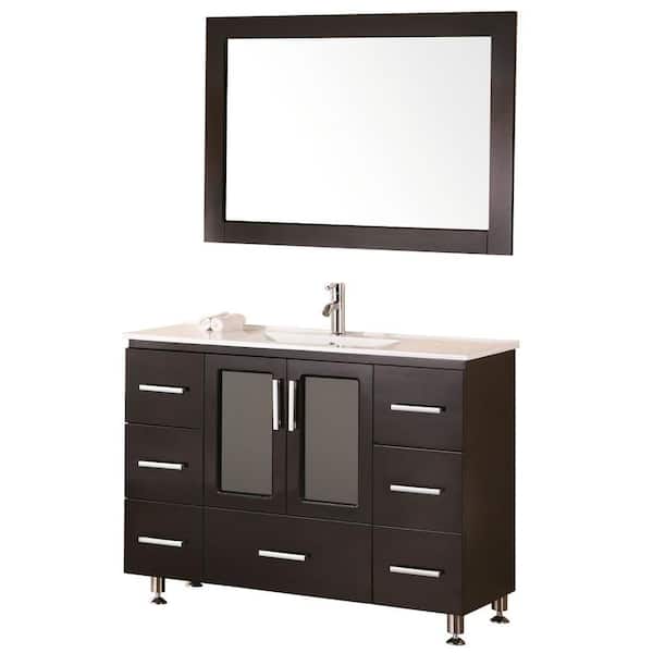 Design Element Stanton 48 in. W x 18 in. D Vanity in Espresso with Porcelain Vanity Top and Mirror in White